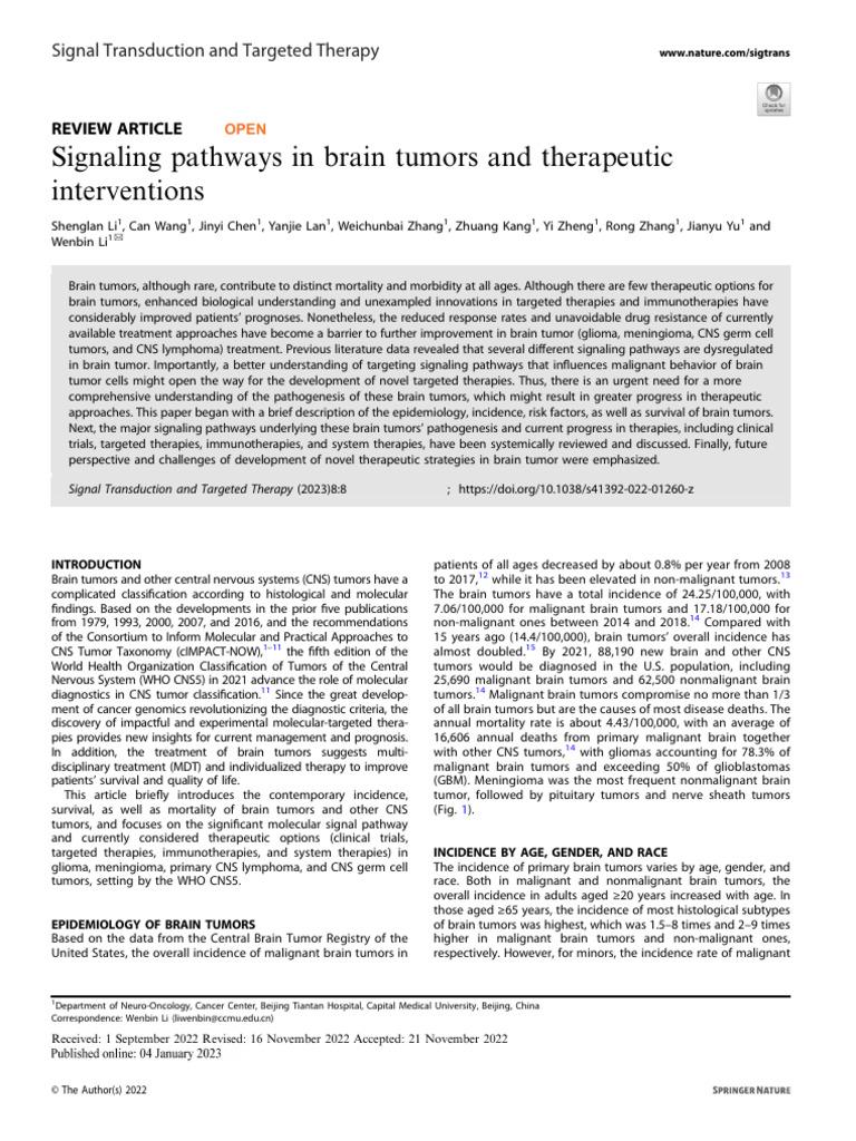 Signaling Pathways in Brain Tumors and Therapeutic Interventions | PDF ...