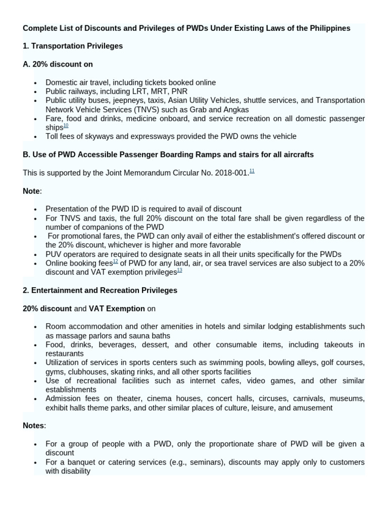 List of Discounts and Privileges of PWDs | PDF | Disability | Funeral