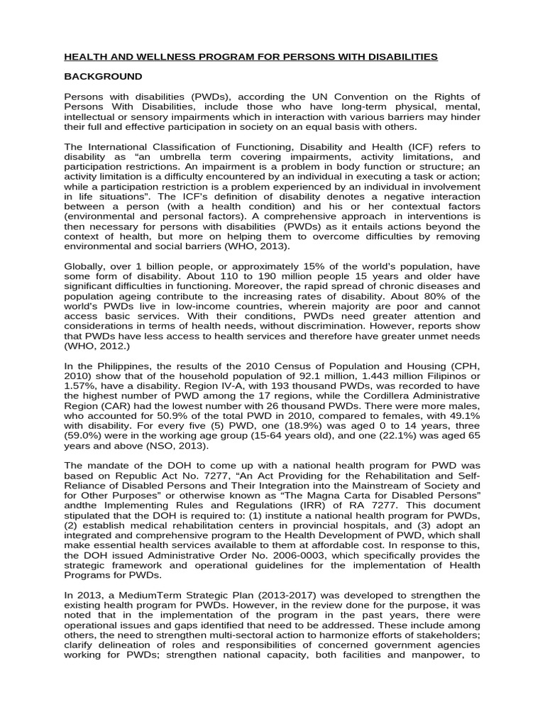 Inclusive Health Program for PWDs | PDF | Disability | Physical Therapy