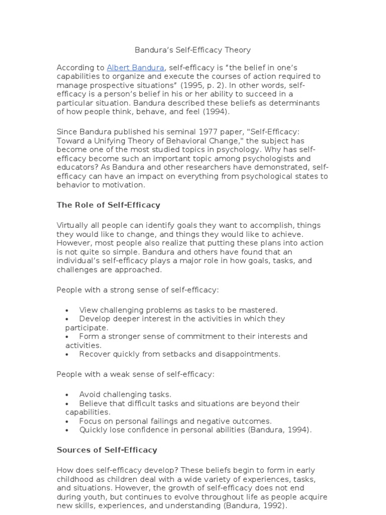 Bandura's Theory | PDF | Self Efficacy | Epistemology
