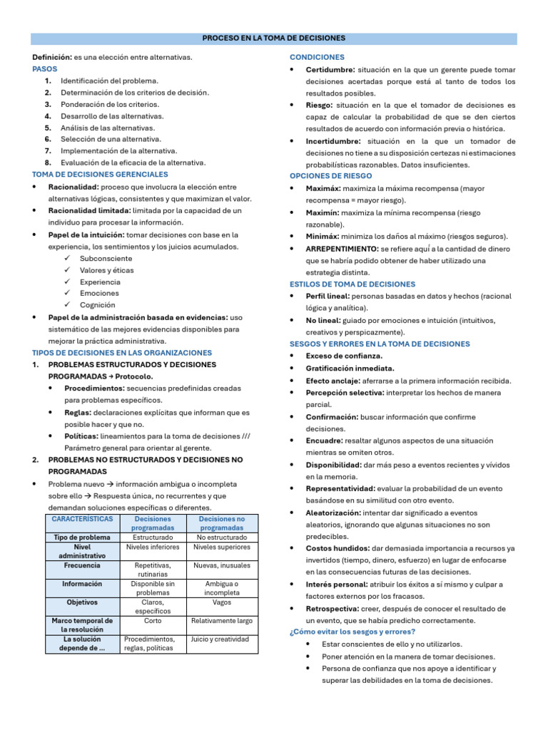 Proceso en La Toma de Decisiones, Planeación y Control | PDF ...