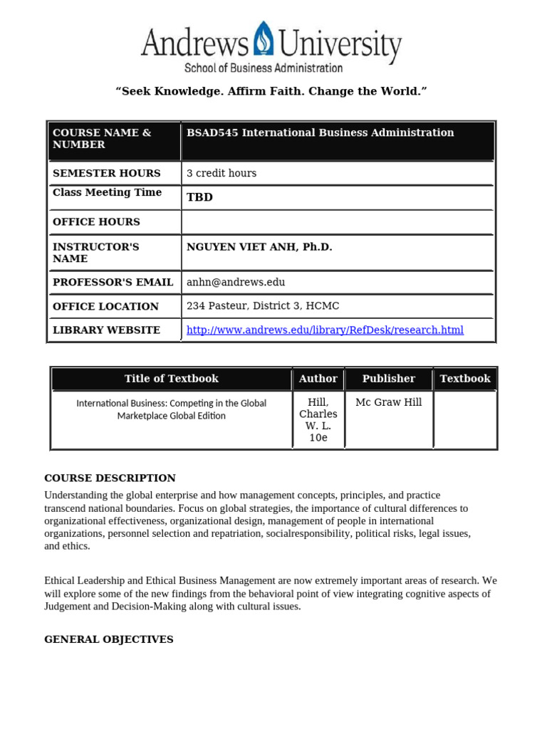 International Business Administration Course | PDF | Academic ...