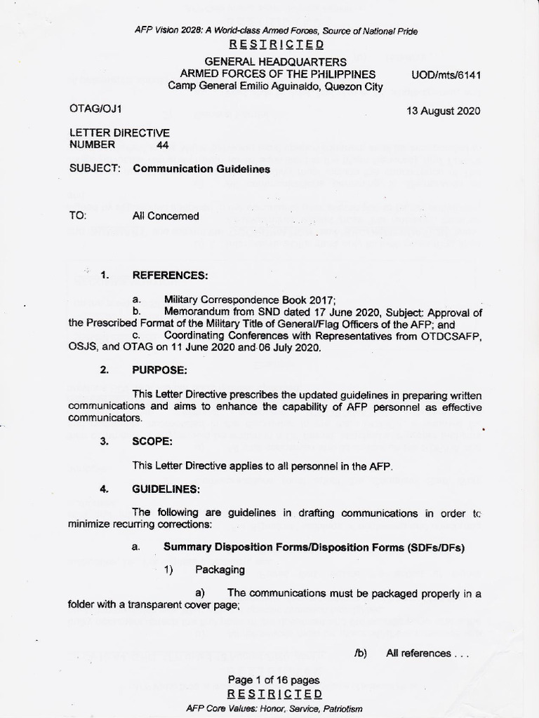 Letter Directive NR 44 GHQ, Afp DTD 13 Aug 2020 - Communication ...