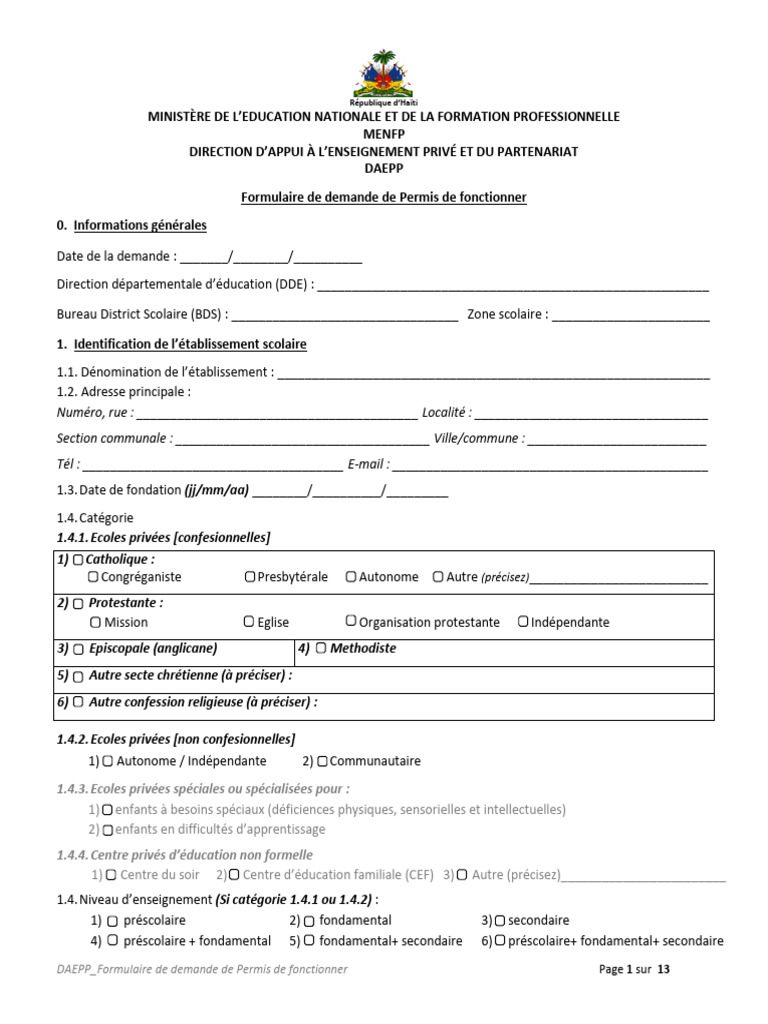 Demande de Permis de Fonctionner MENFP | PDF | Écoles