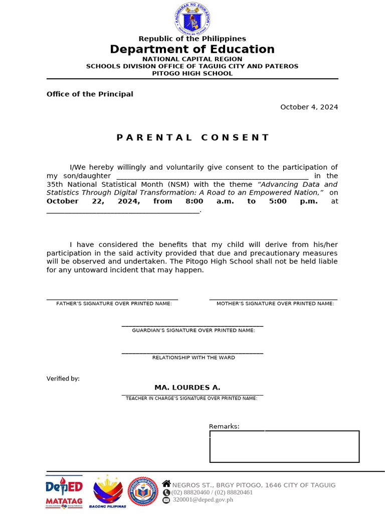 Parental Consent for NSM Participation | PDF | Career & Growth | Social ...