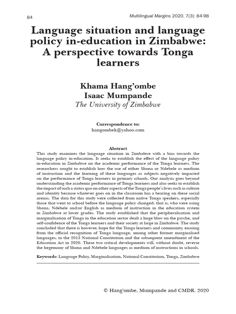 Language Situation and Language Policy In-Education in Zimbabwe: A ...