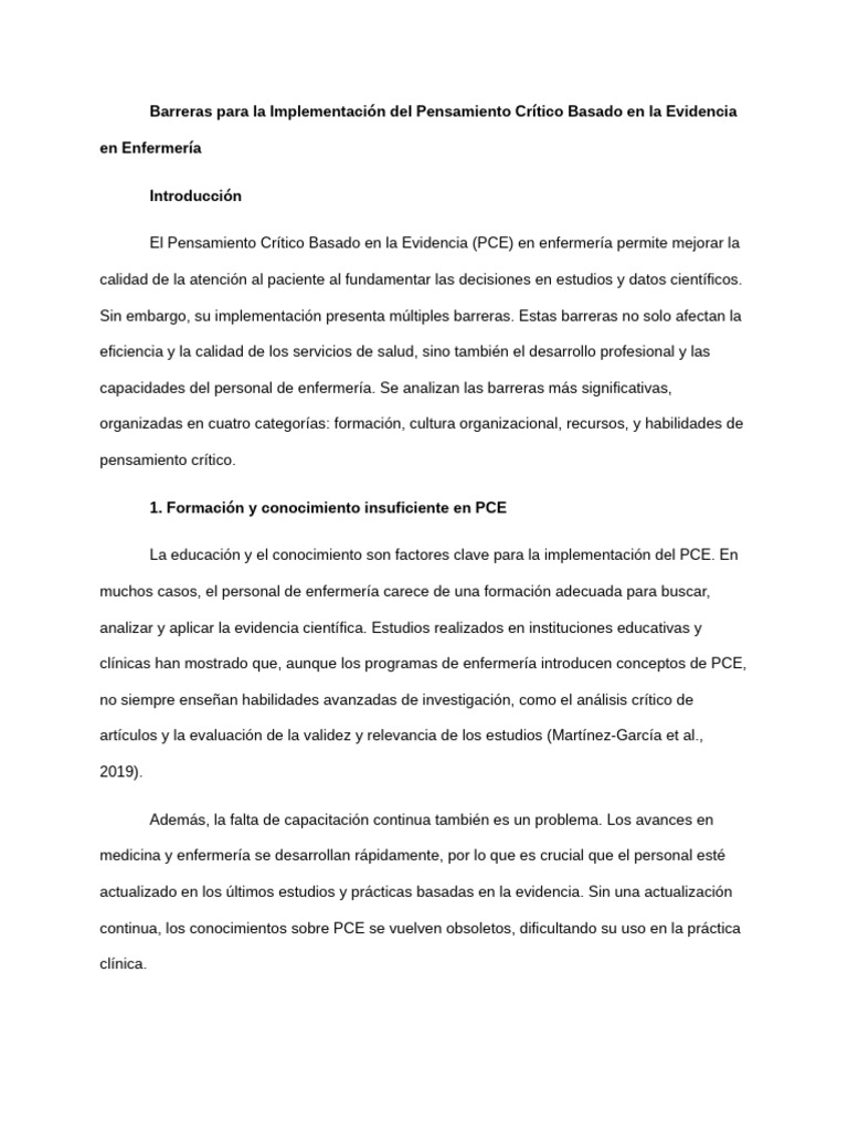 Barreras para La Implementación Del Pensamiento Crítico Basado en La ...