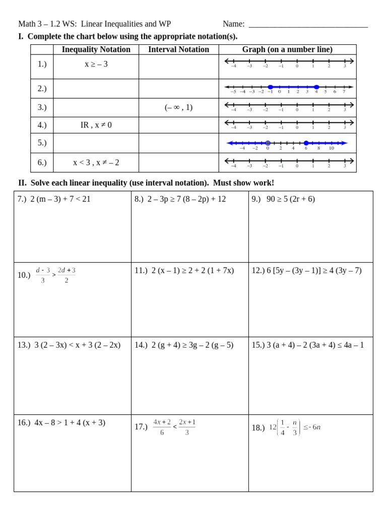 Solving Linear Inequalities and Word Problems WS | PDF | Taxes ...