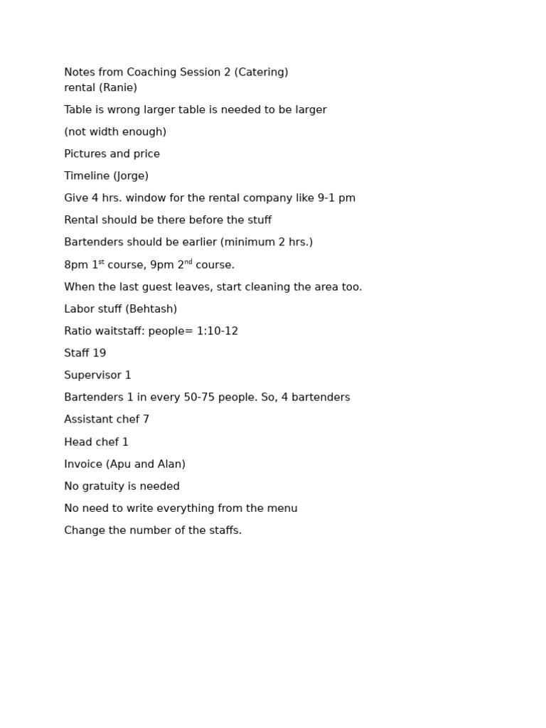 Notes Catering Part 2 | PDF