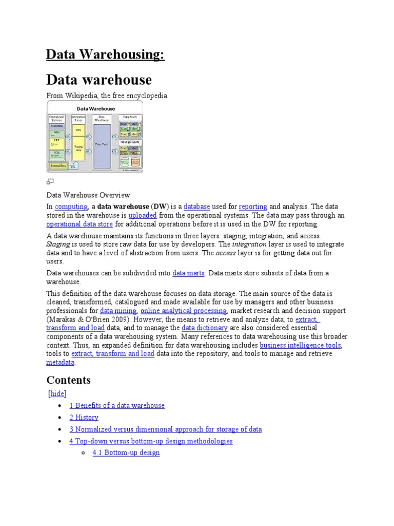 Data Warehouse Overview and Benefits | PDF | Data Warehouse ...
