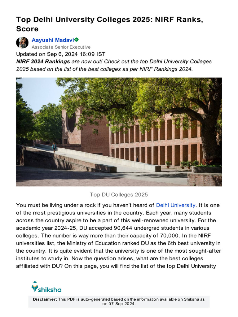 Top DU Colleges 2025: NIRF Rankings | PDF | Indian Religions
