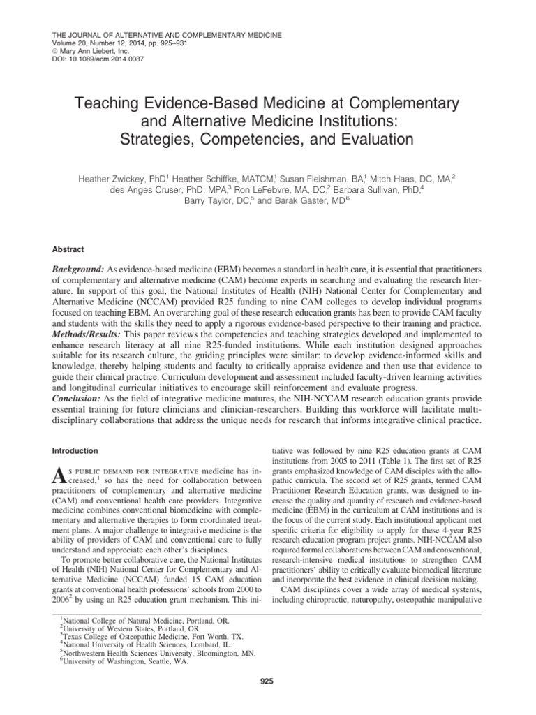 Teaching Evidence-Based Medicine at Complementary and Alternative ...