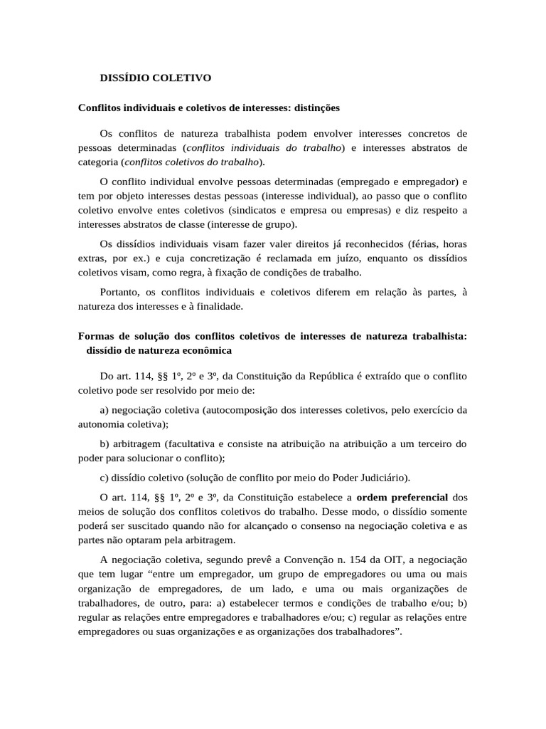 Dissídio Coletivo: Conceitos e Soluções | PDF | Arbitragem | Constituição