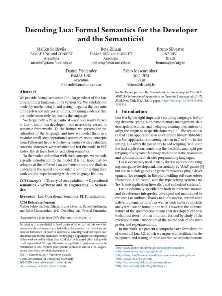 Decoding Lua Formal Semantics For The Developer and The Semanticist ...