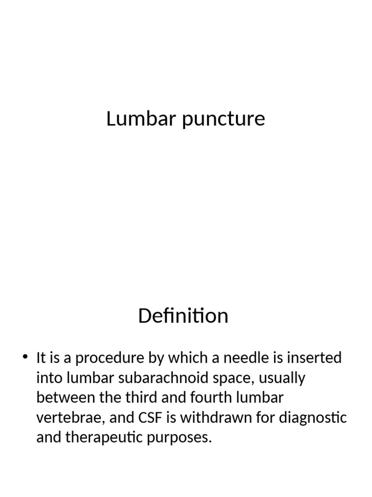 Lumbar Puncture | PDF | Cerebrospinal Fluid | Diseases And Disorders