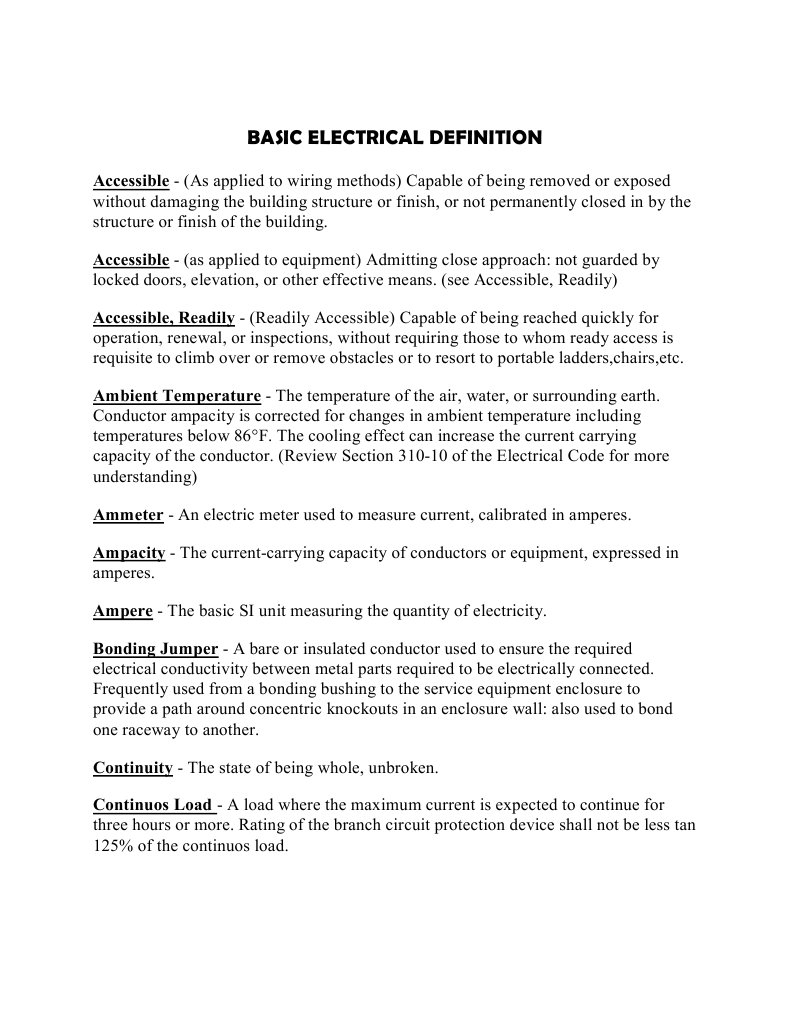 Basic Electrical Definition PDF Switch Electrical Wiring