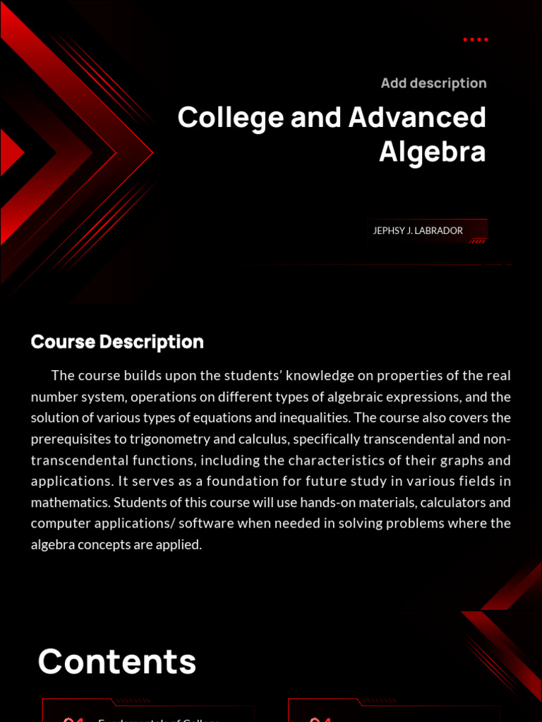 College Algebra Course Overview | PDF | Algebra | Variable (Mathematics)