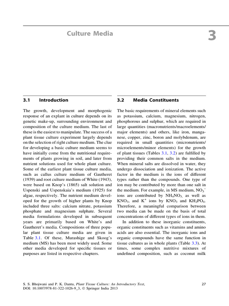 Plant Tissue Culture Media Overview | PDF | Agar | Nutrients
