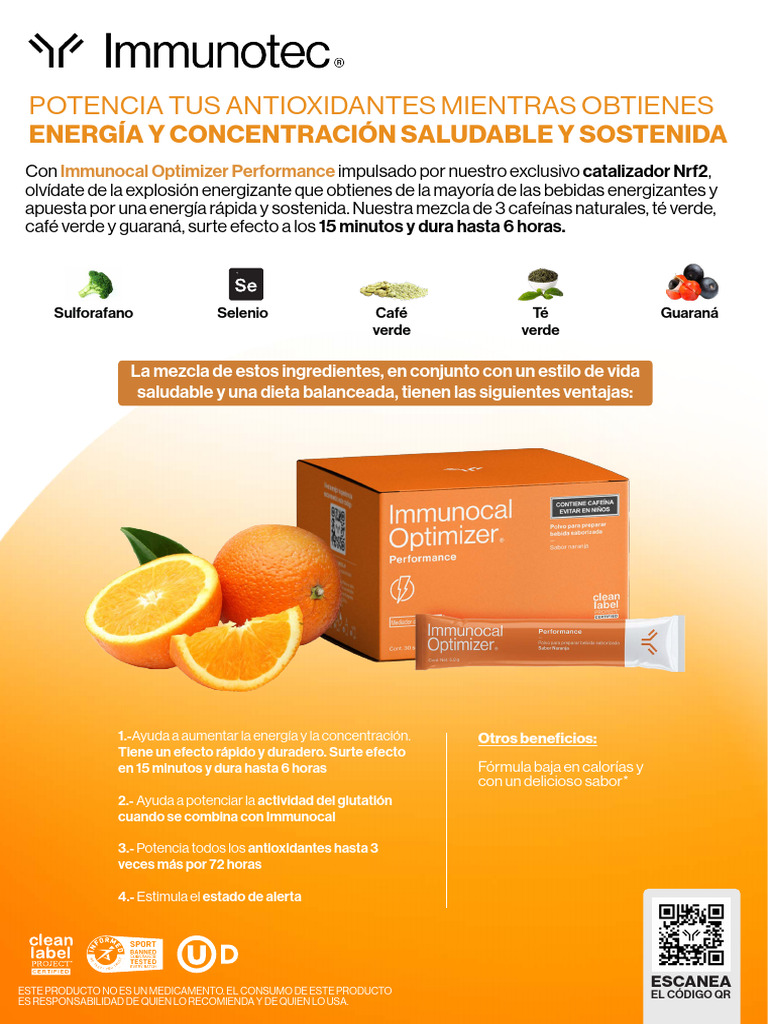 Beneficios de Immunocal Optimizer Performance | PDF | Té | café