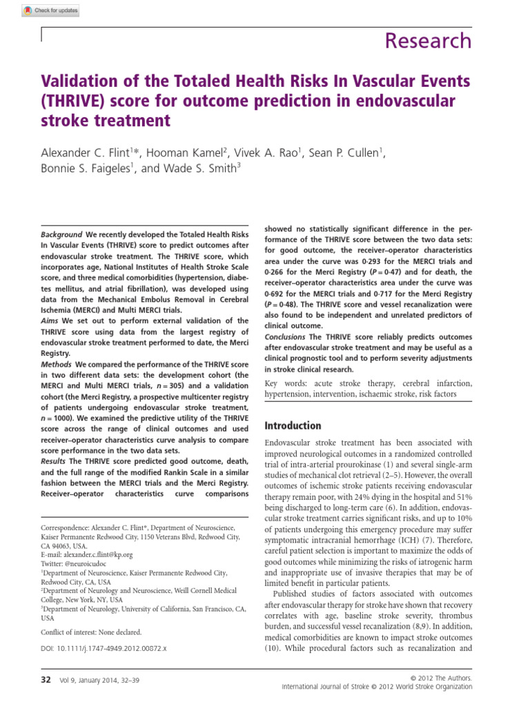 Flint Et Al 2012 Validation of The Totaled Health Risks in Vascular ...