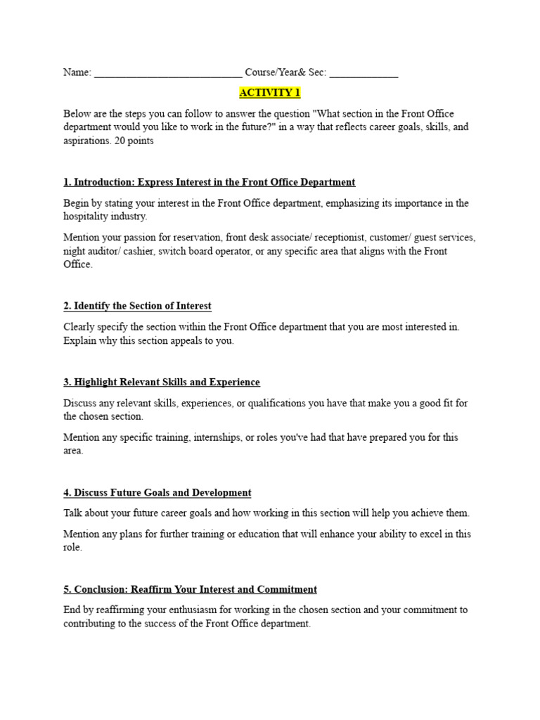 Front Office Career Aspirations Guide | PDF | Business | Finance ...