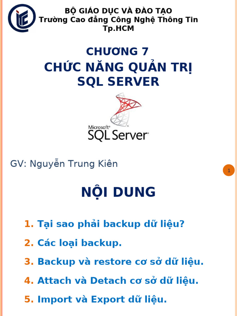 Chuong7 Import Export Backup Restore | PDF