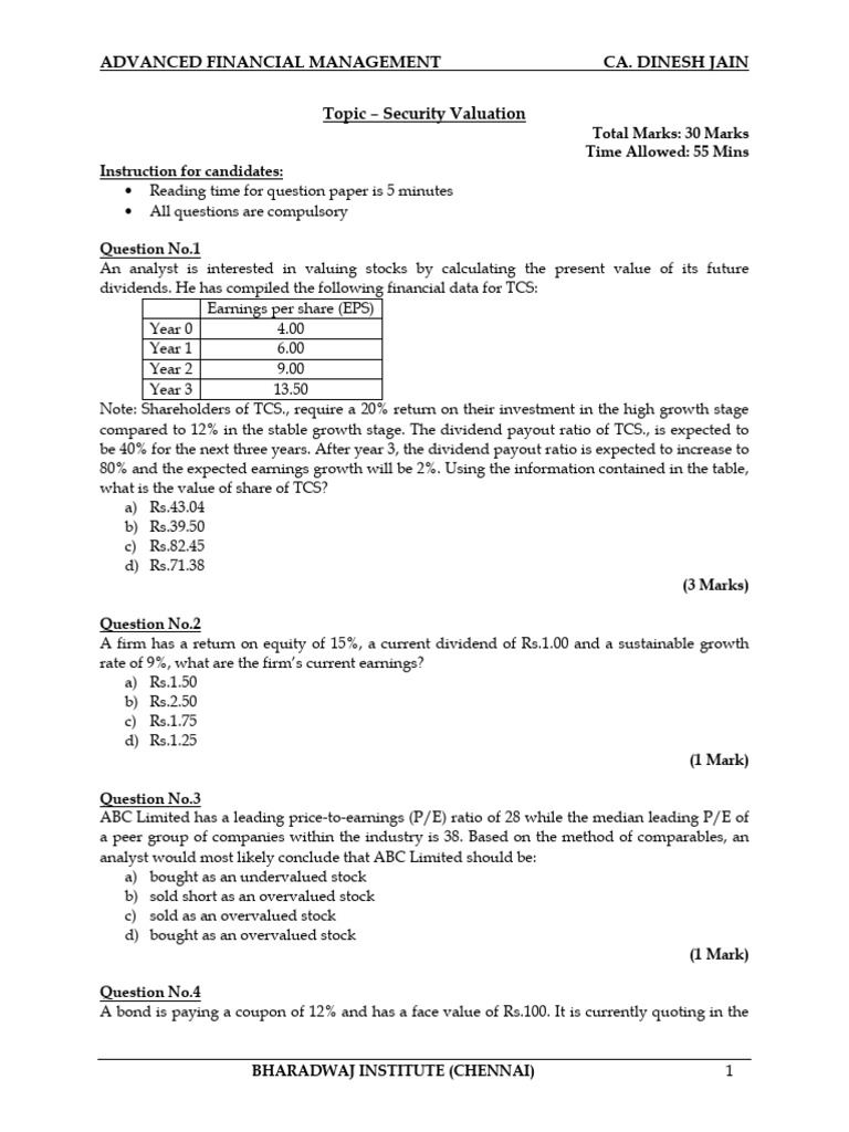 Security Valuation Exam Questions | PDF | Price–Earnings Ratio ...