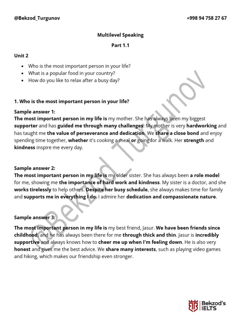 Multilevel Speaking Part 1 Questions | PDF | Asian Cuisine | Foods