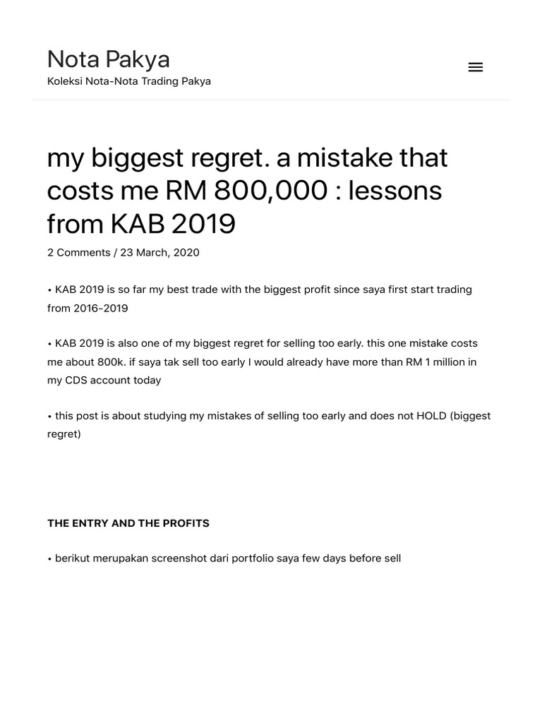 My Biggest Regret. A Mistake That Costs Me RM 800,000 Lessons From
