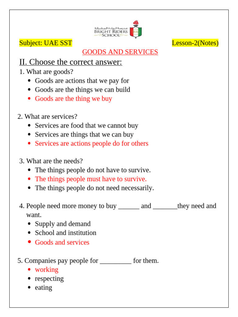 Lesson-2 Goods and Services | PDF