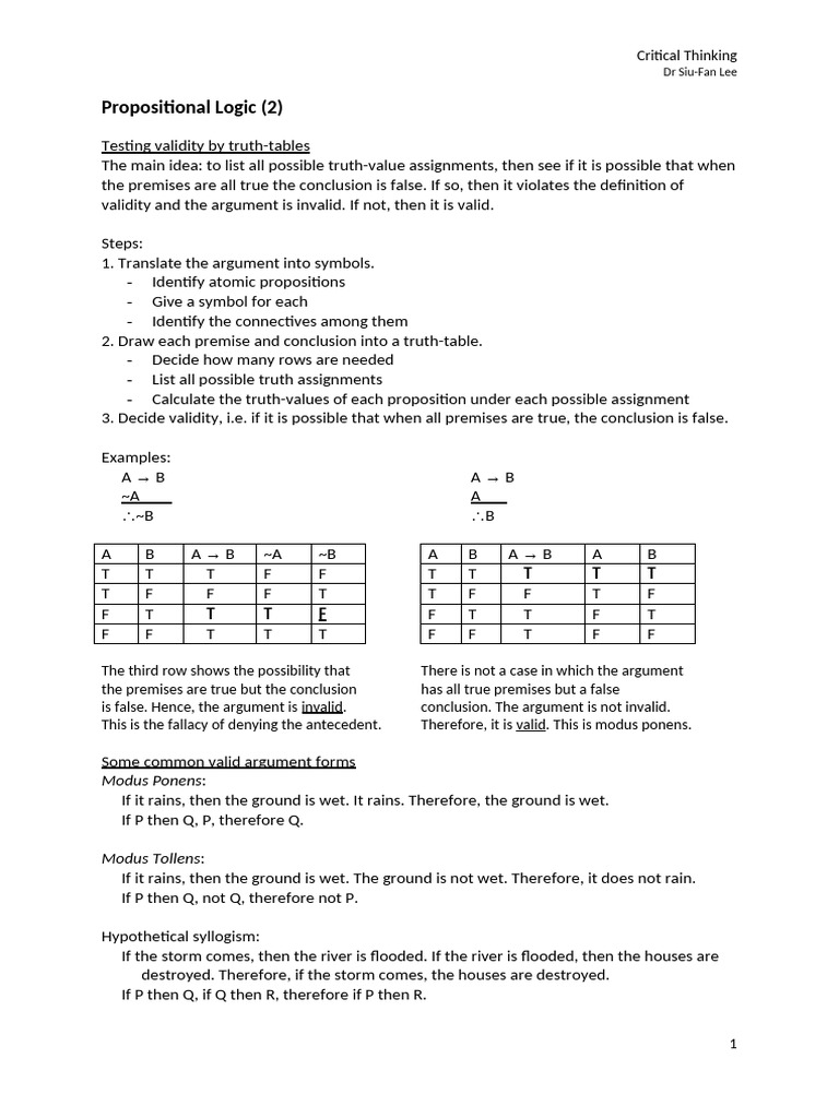 L9 Propositional Logic | PDF | Argument | Logic