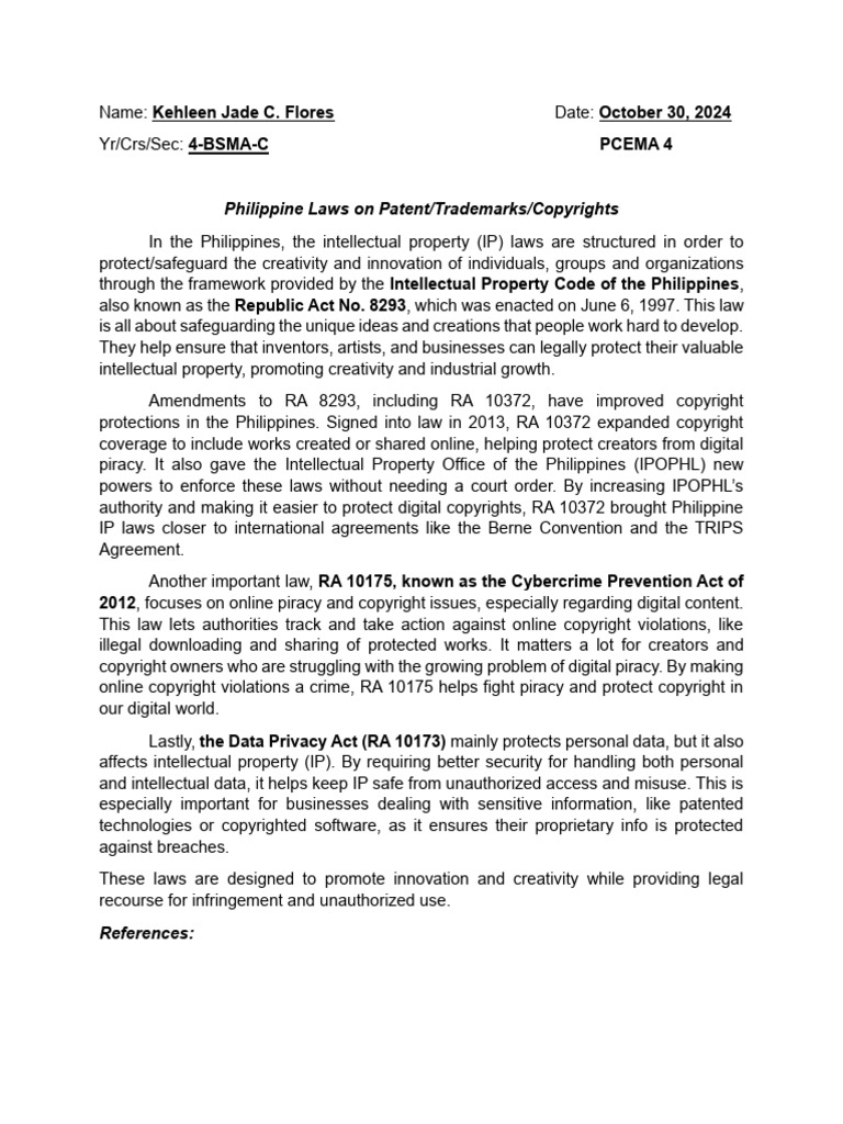 Philippine Intellectual Property Laws Overview | PDF | Intellectual ...