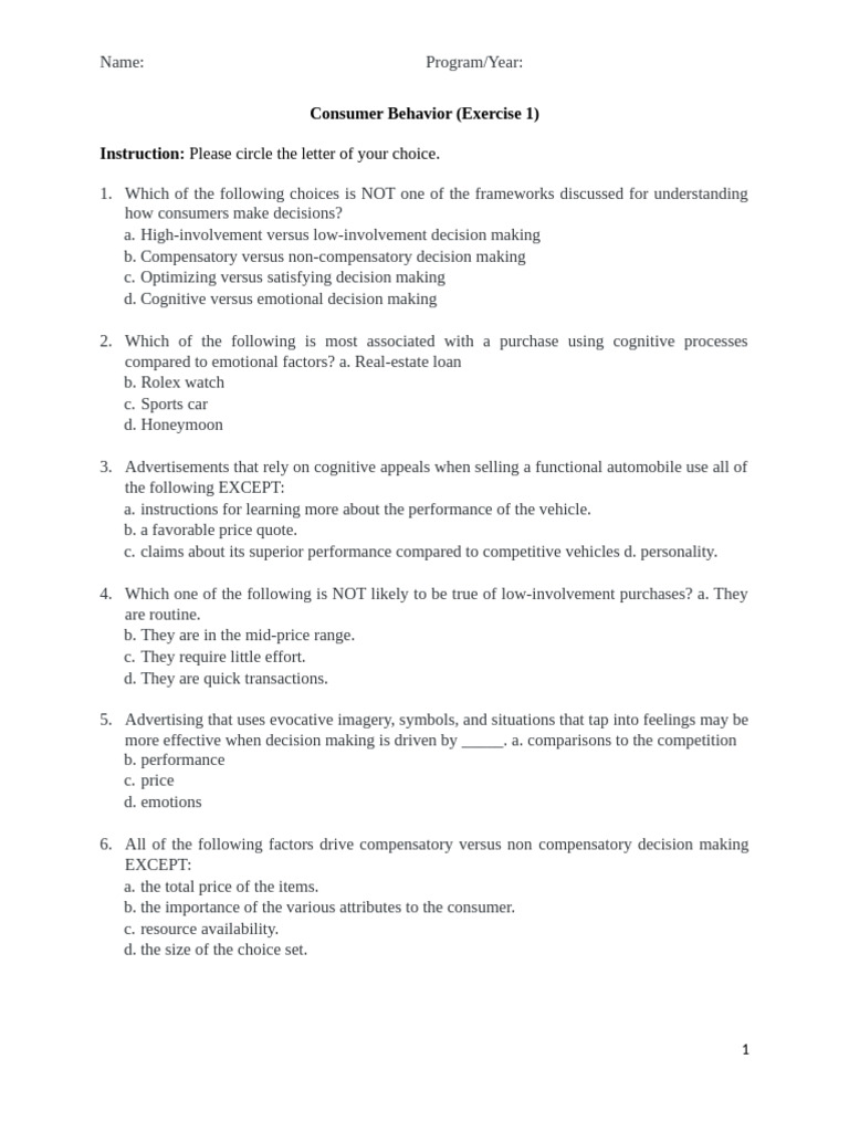 Task 1 Consumer Behavior | PDF | Consumer Behaviour | Cognition