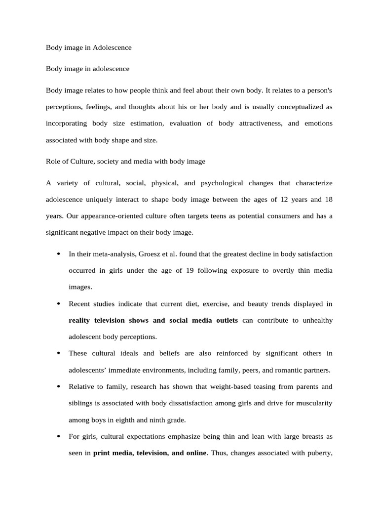 Adolescent Body Image Influences | PDF | Body Image | Adolescence
