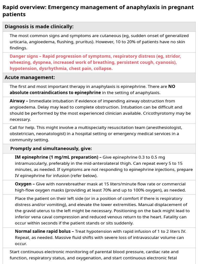 UpToDate Emergency Management of Anaphylaxis in Pregnant Patients | PDF ...