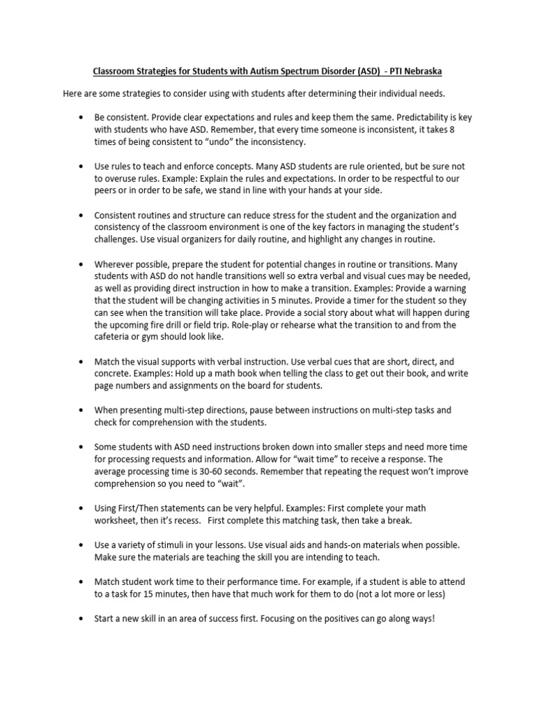 Effective Classroom Strategies for ASD | PDF | Autism Spectrum ...