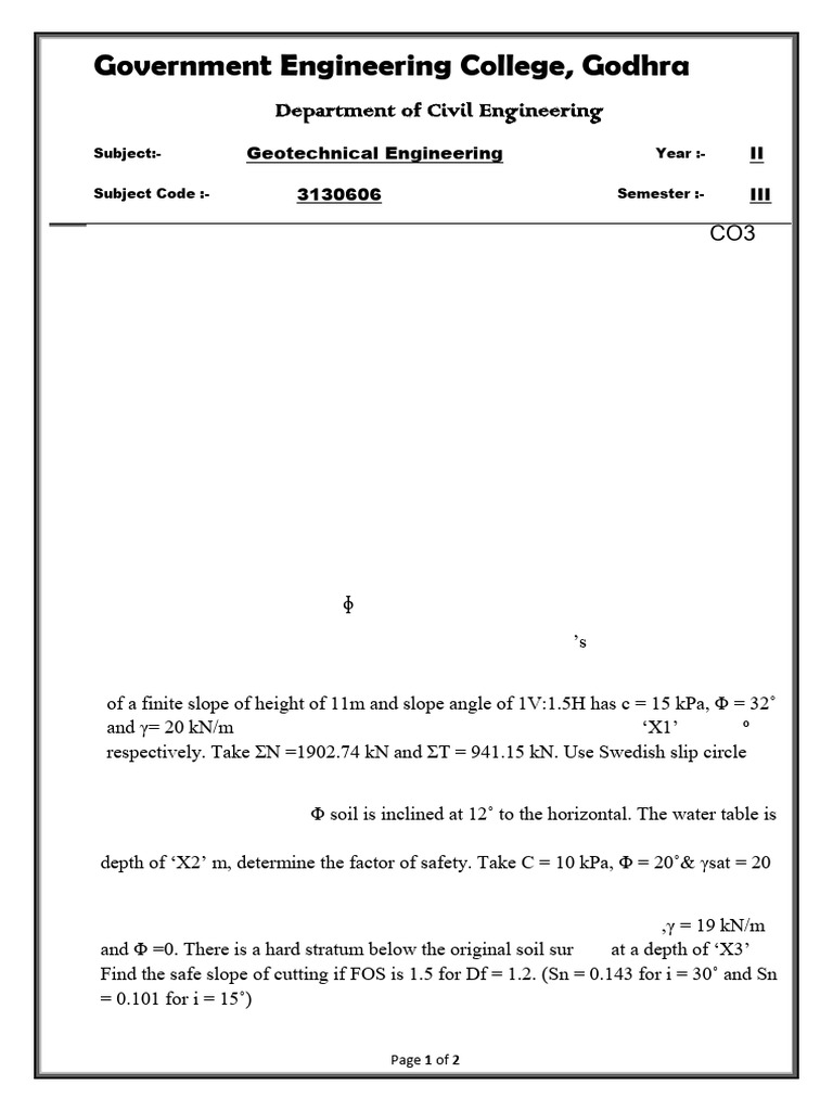 GT - Assignment 6.2 - Stability of Slopes | PDF | Soil Mechanics ...