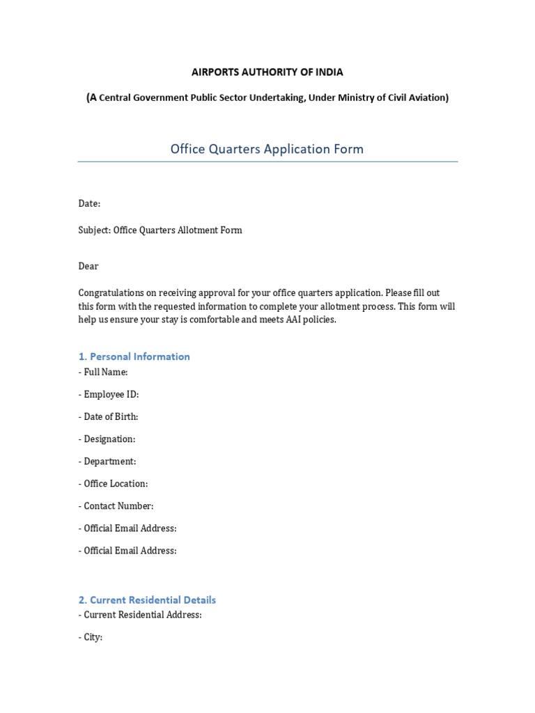 AAI Office Quarters Application Form No Logo | PDF | Finance & Money ...