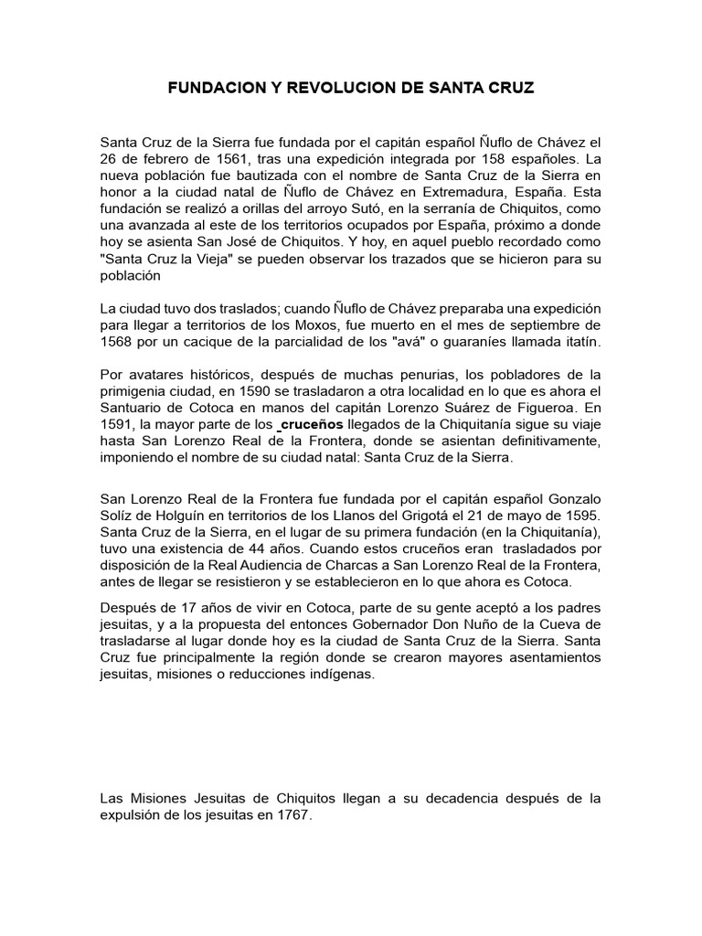 FUNDACION Y REVOLUCION DE SANTA CRUZ | PDF | América del Sur | Pueblos ...