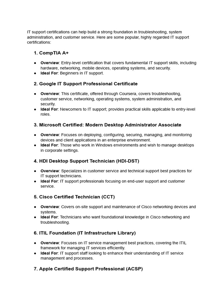 Top IT Support Certifications Guide | PDF | Cloud Computing | Microsoft ...