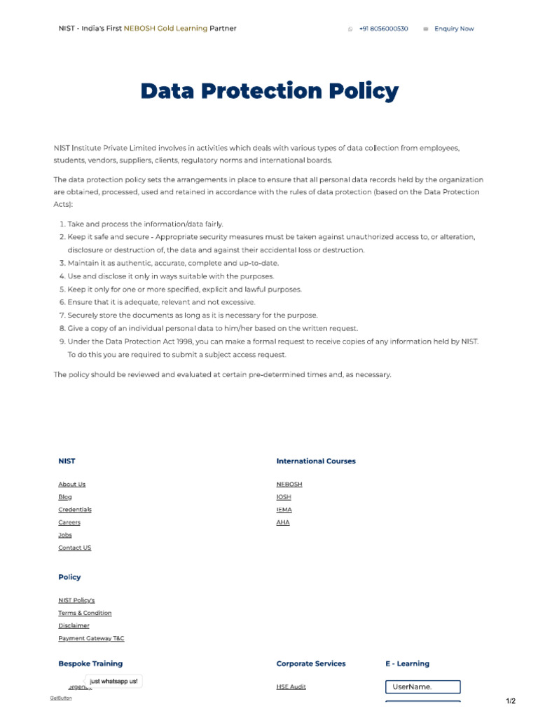 NIST Data Protection Policy | PDF