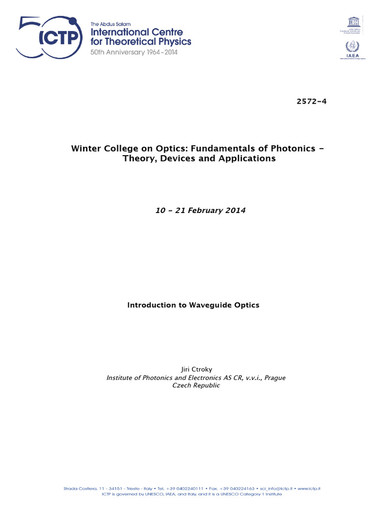 Waveguide Optics Fundamentals Guide | PDF | Photonics | Waveguide