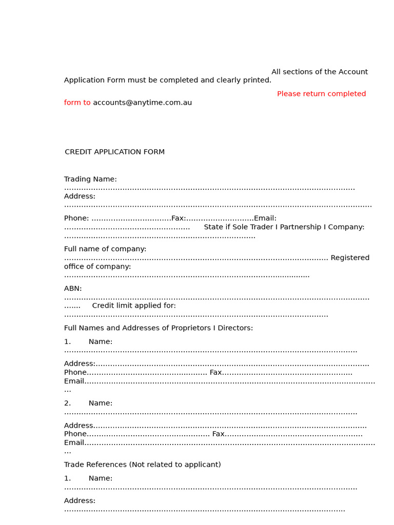 Anytime Credit Application | PDF | Procurement | Value Added Tax