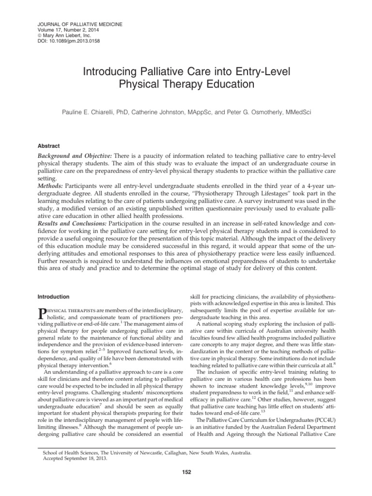 Palliative Care in Physical Therapy Education | PDF | Terminal Illness ...