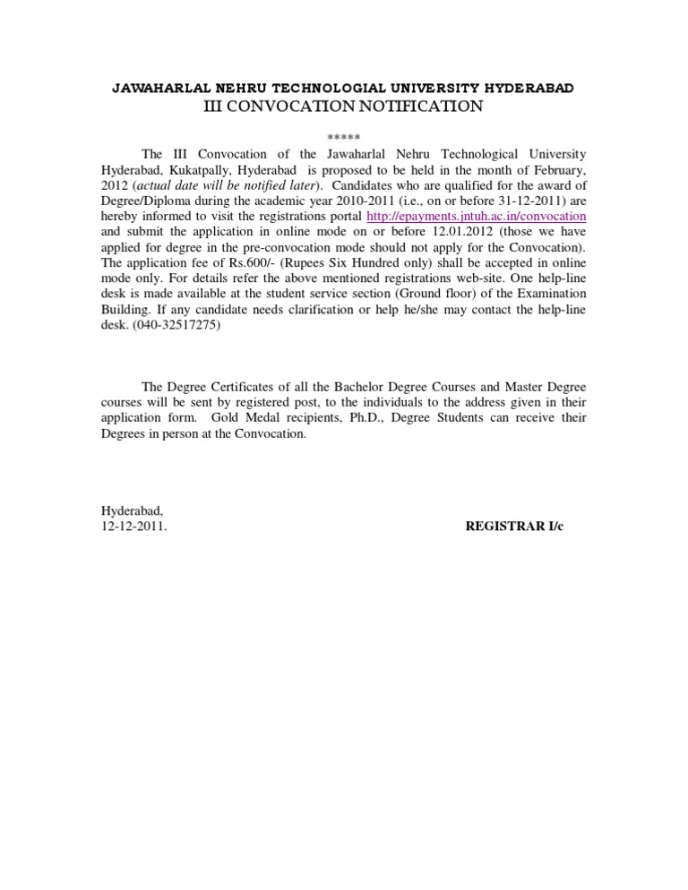 JNTUH III Convocation Notification 2012 | PDF