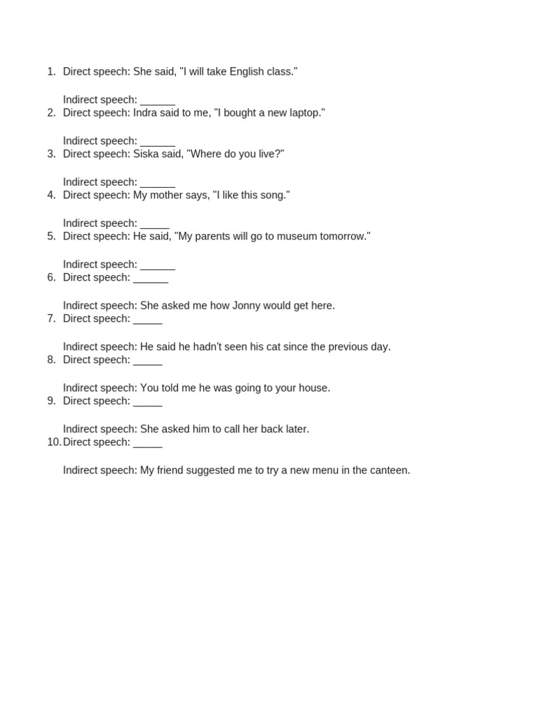 Direct Speech | PDF