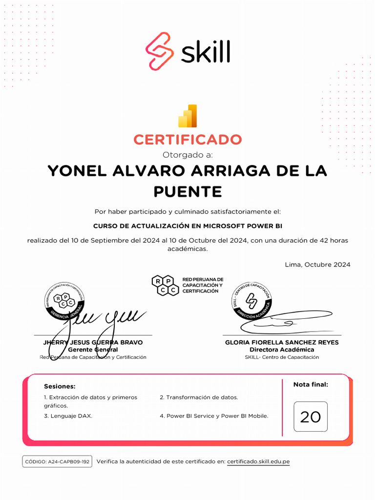 Certificado Curso Power BI 2024 | PDF