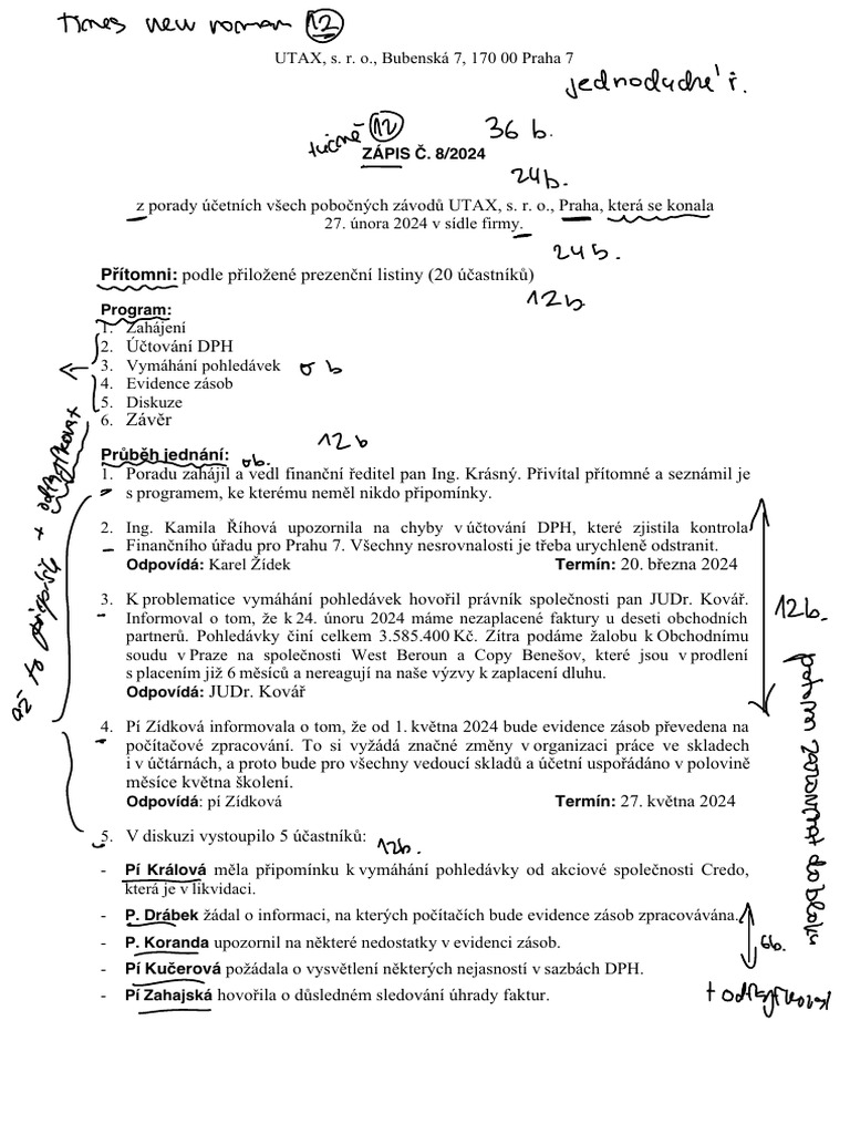 Zápis Z Porady - Příklad Č. 7 - Řešení | PDF