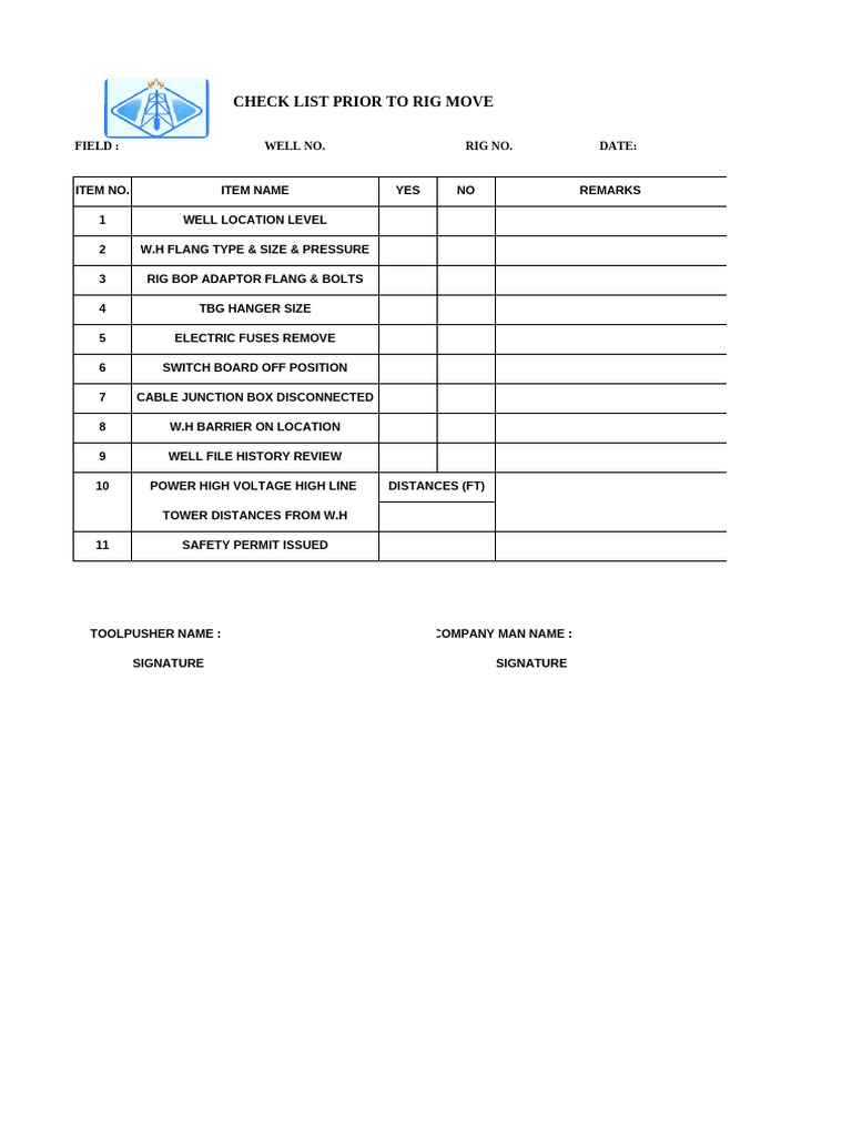 Rig Move Pre-Check Checklist | PDF | Law | Home & Garden