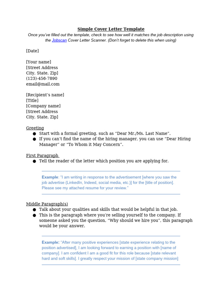 Simple Cover Letter Template Guide | PDF